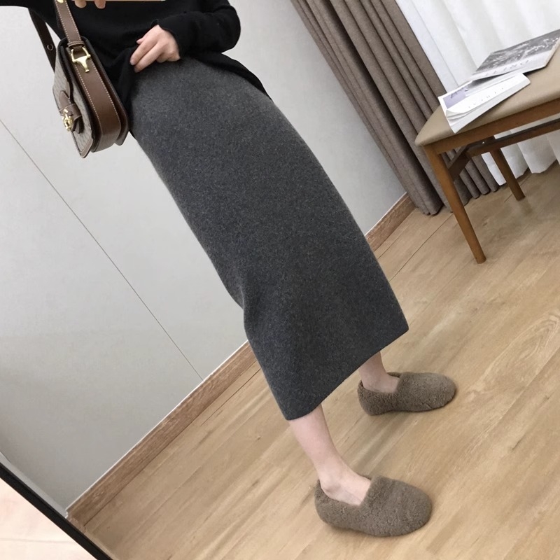 Fustă creion midi, culoare solidă, țesătură poliester-elastan, elasticitate micro, Huaishan