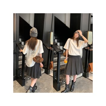 Fustă plisată în A, croială drapată, material principal: poliester 70–80%, toamnă 2025, stil casual japonez-coreean