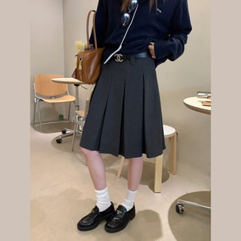 Fustă plisată în A, croială drapată, material principal: poliester 70–80%, toamnă 2025, stil casual japonez-coreean