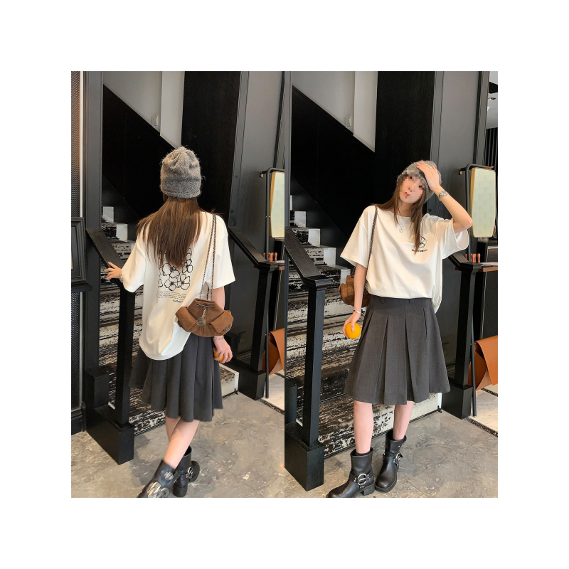 Fustă plisată în A, croială drapată, material principal: poliester 70–80%, toamnă 2025, stil casual japonez-coreean