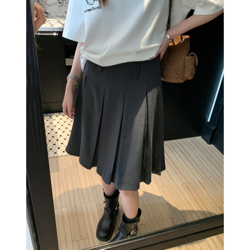 Fustă plisată în A, croială drapată, material principal: poliester 70–80%, toamnă 2025, stil casual japonez-coreean