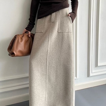 Fustă lungă PVC, talie înaltă, slit, Hepburn francez inspirat, stil regal
