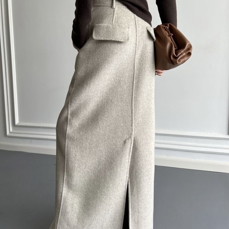 Fustă lungă PVC, talie înaltă, slit, Hepburn francez inspirat, stil regal