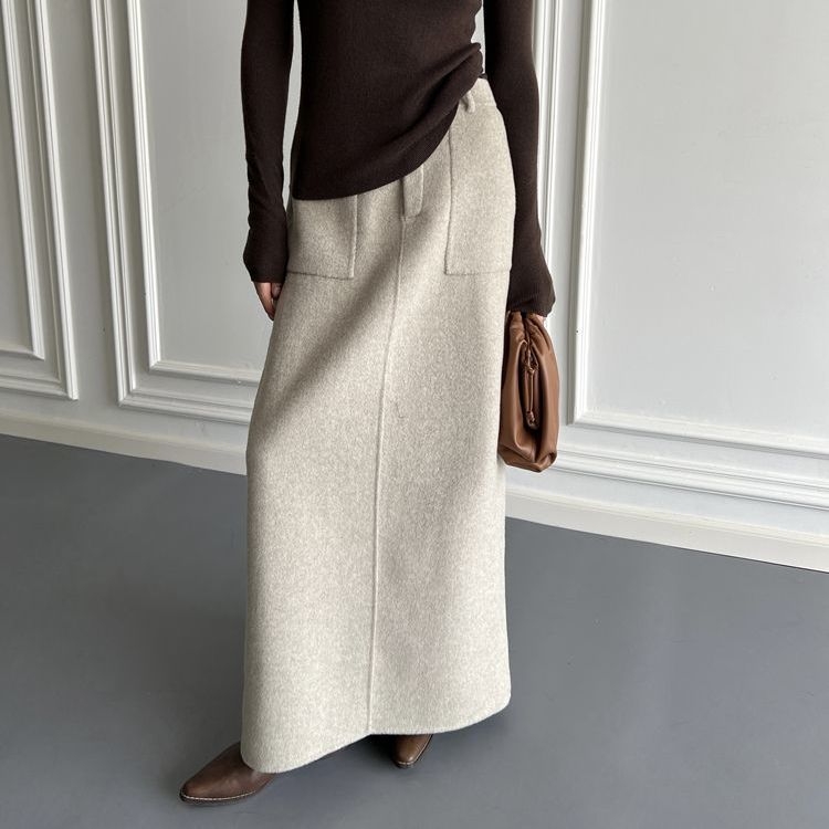 Fustă lungă PVC, talie înaltă, slit, Hepburn francez inspirat, stil regal