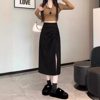 Fustă midi în linie A, cu despicătură, poliester, model 3D, tratament anti-șifonare, 80–90% poliester, vară 2024