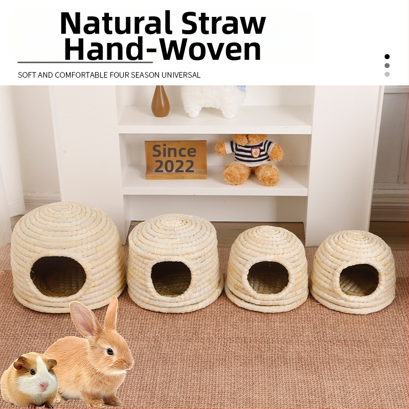 Slamnato gnijezdo u obliku dvorca za kućne ljubimce: zečeve, guinejske svinje i druge male glodavce