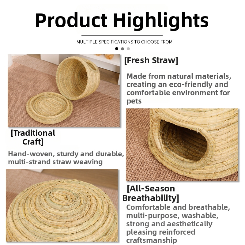 Slamnato gnijezdo u obliku dvorca za kućne ljubimce: zečeve, guinejske svinje i druge male glodavce