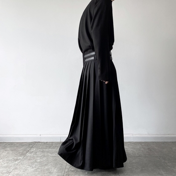 Plisirana midi suknja, Yamamoto stil, unisex, s dvostrukim pojasom, pamuk-poliester smjesa