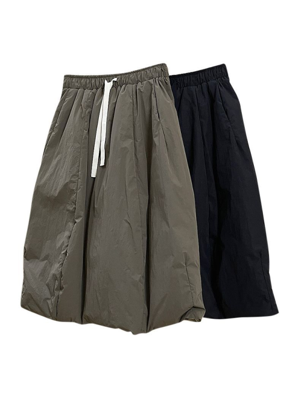 Suknja A-linije, midi duljine, napunjena downom, tkanina od poliamida, detalji kolaža, mikroelastična, casual japansko-korejski stil