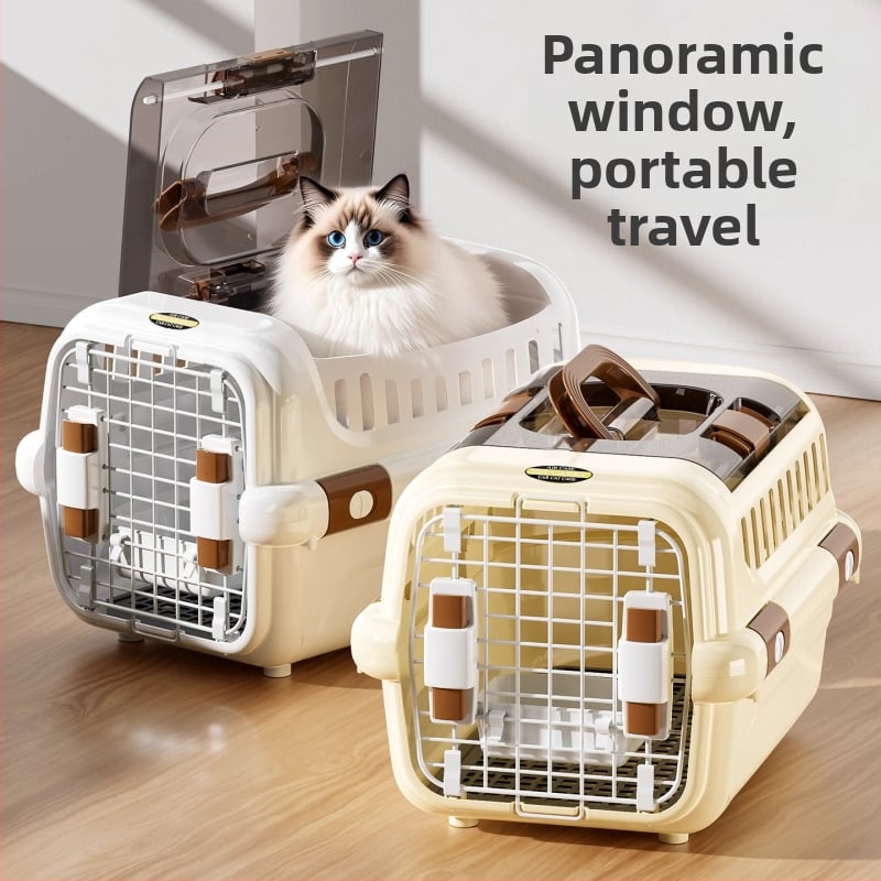 Чанта за домашни любимци за котки и малки кучета със прозорец, автомобилно монтирана котешка чанта, преносима клетка за зайци — ПП/ABS; капацитет до 7,5 кг; твърда конструкция