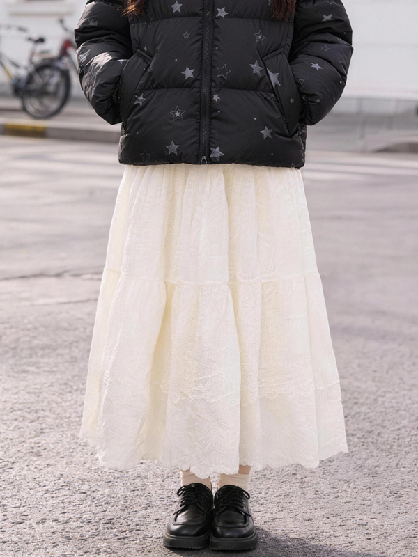 Cake Dress s cvjetnom izvezom, poliester-spandeks, srednja duljina, svjež i sladak stil