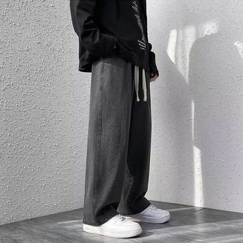 Мъжки дънки с прави крачета, деним 65% памук, средно повдигната талия, закопчаване с връзка