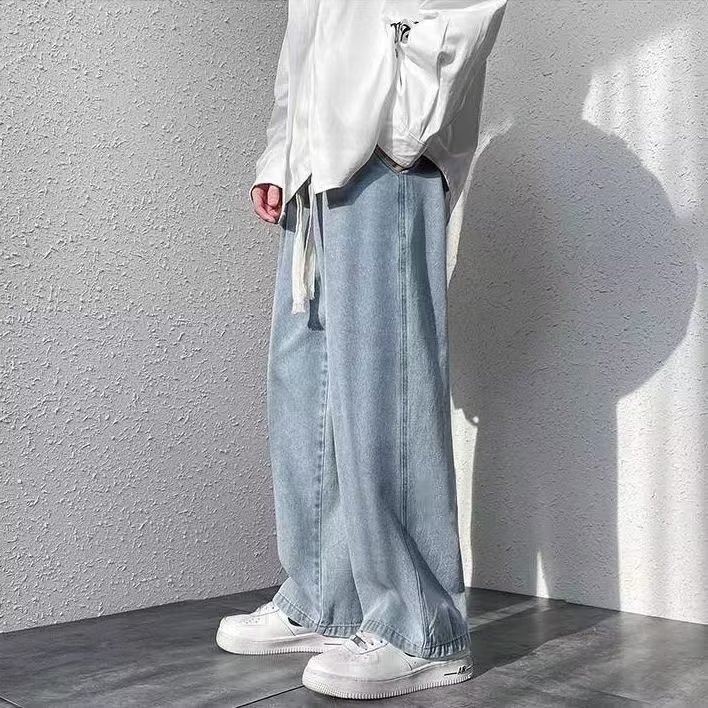 Мъжки дънки с прави крачета, деним 65% памук, средно повдигната талия, закопчаване с връзка