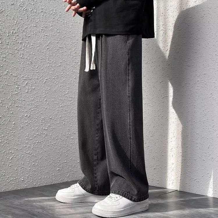 Мъжки дънки с прави крачета, деним 65% памук, средно повдигната талия, закопчаване с връзка