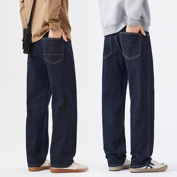 Muške široke farmerice ravnog kroja, pamuk denim, mikroelastični stretch, srednji pojas, zatvarač na zip