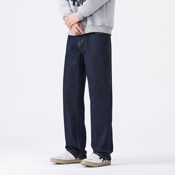 Muške široke farmerice ravnog kroja, pamuk denim, mikroelastični stretch, srednji pojas, zatvarač na zip
