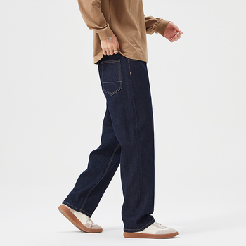 Muške široke farmerice ravnog kroja, pamuk denim, mikroelastični stretch, srednji pojas, zatvarač na zip