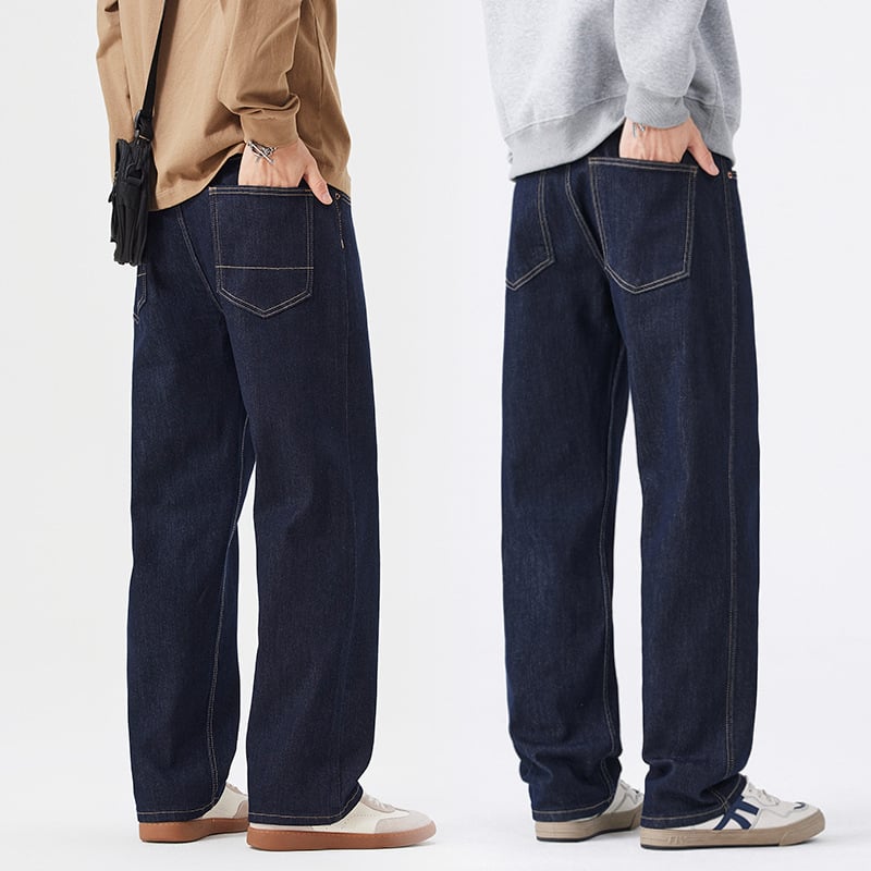 Muške široke farmerice ravnog kroja, pamuk denim, mikroelastični stretch, srednji pojas, zatvarač na zip