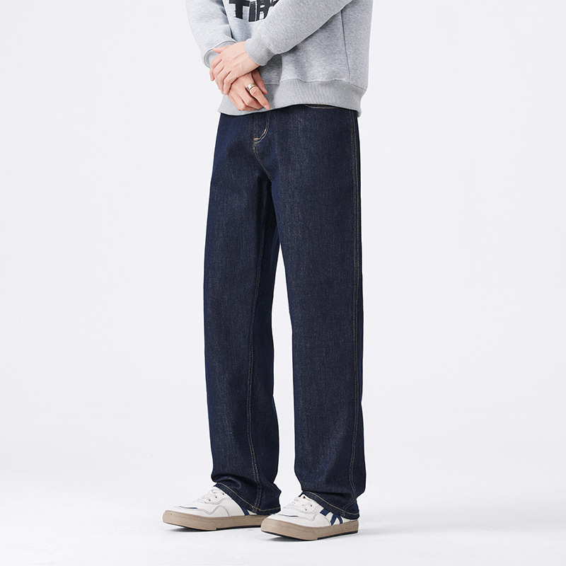 Muške široke farmerice ravnog kroja, pamuk denim, mikroelastični stretch, srednji pojas, zatvarač na zip