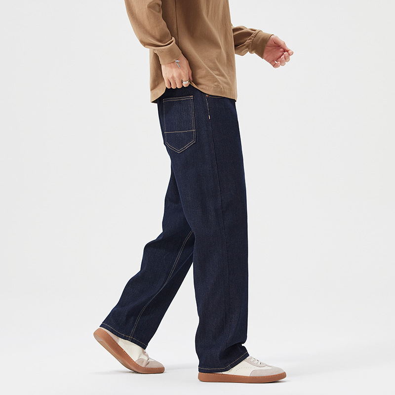 Muške široke farmerice ravnog kroja, pamuk denim, mikroelastični stretch, srednji pojas, zatvarač na zip