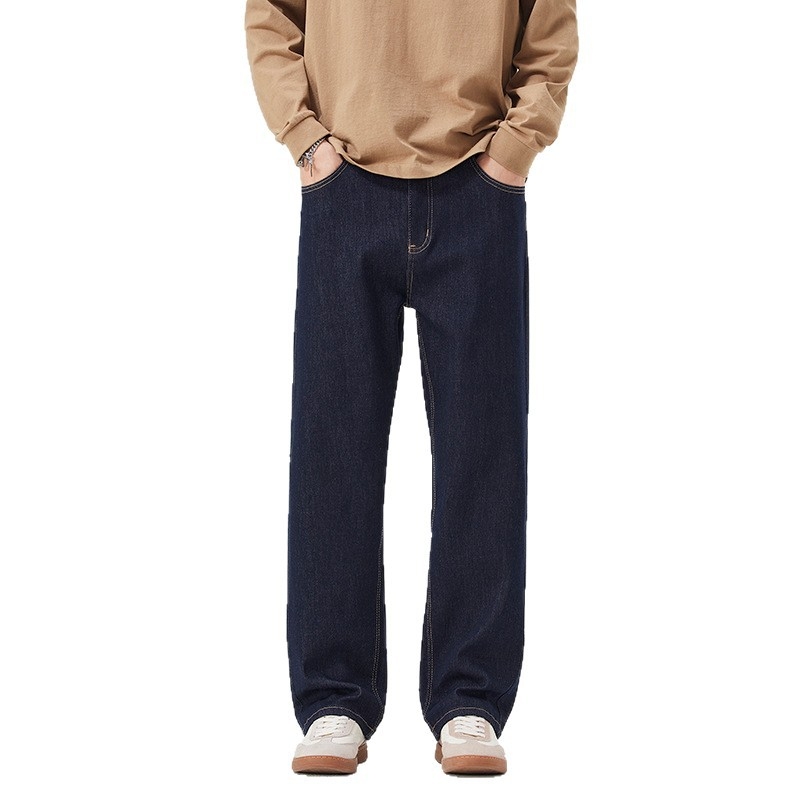 Muške široke farmerice ravnog kroja, pamuk denim, mikroelastični stretch, srednji pojas, zatvarač na zip