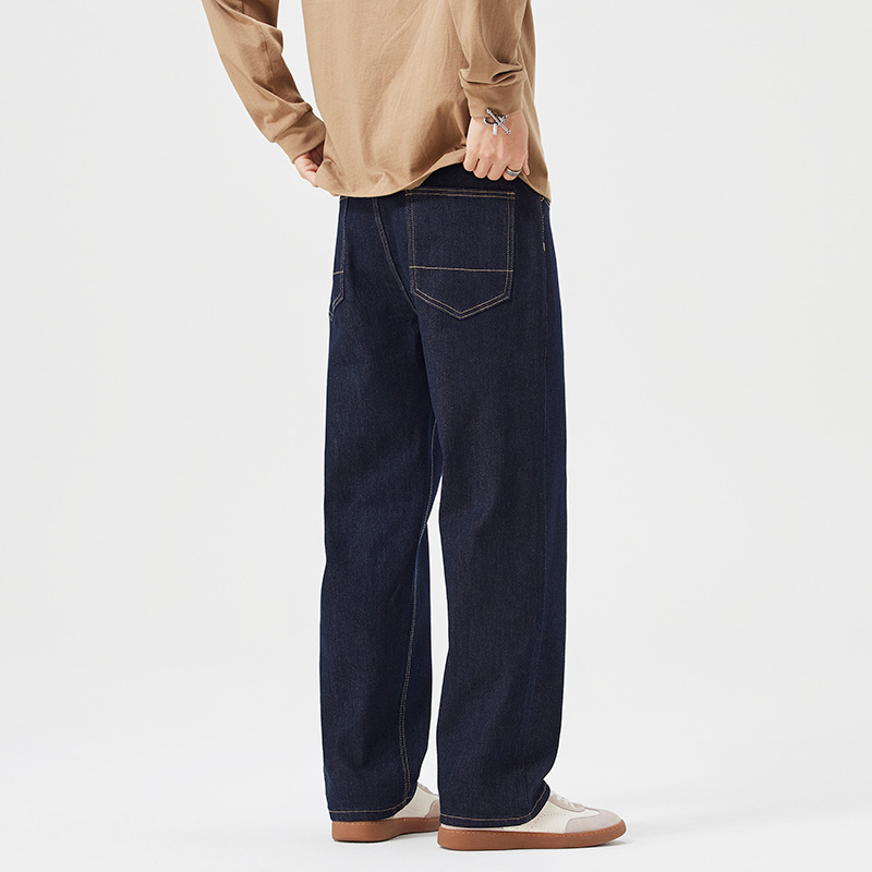 Muške široke farmerice ravnog kroja, pamuk denim, mikroelastični stretch, srednji pojas, zatvarač na zip