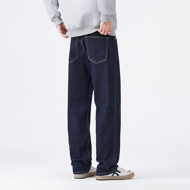 Muške široke farmerice ravnog kroja, pamuk denim, mikroelastični stretch, srednji pojas, zatvarač na zip