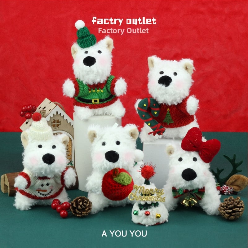 Плюшено кученце-ключодържател с коледен и новогодишен стил, къса плюшена козина, PP памучен пълнеж, подходящо за младежи на възраст 15–35 години