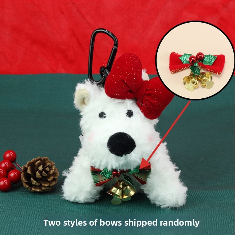 Плюшено кученце-ключодържател с коледен и новогодишен стил, къса плюшена козина, PP памучен пълнеж, подходящо за младежи на възраст 15–35 години