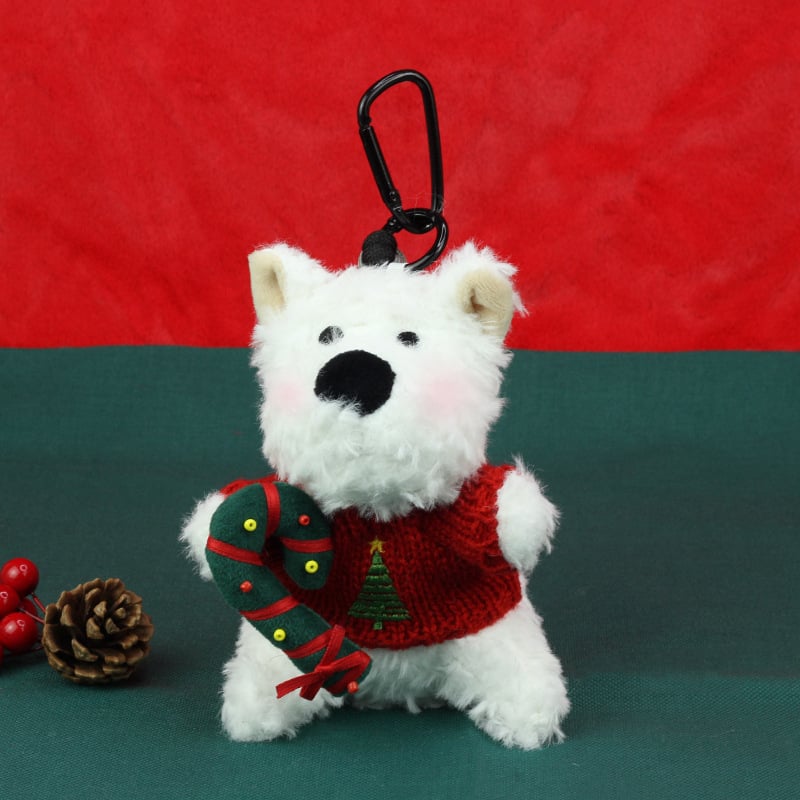 Плюшено кученце-ключодържател с коледен и новогодишен стил, къса плюшена козина, PP памучен пълнеж, подходящо за младежи на възраст 15–35 години