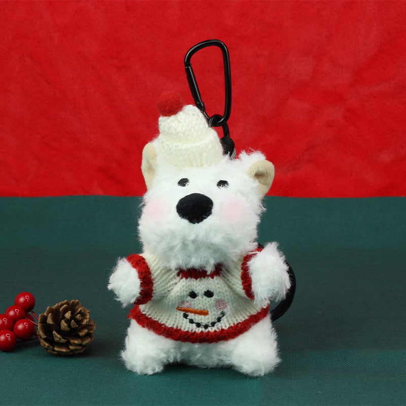 Плюшено кученце-ключодържател с коледен и новогодишен стил, къса плюшена козина, PP памучен пълнеж, подходящо за младежи на възраст 15–35 години