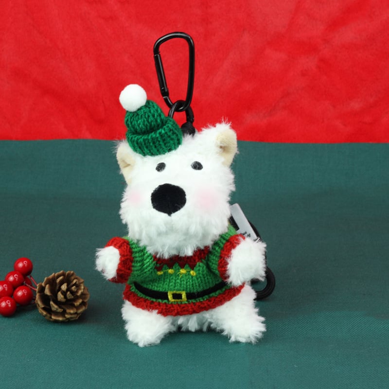 Плюшено кученце-ключодържател с коледен и новогодишен стил, къса плюшена козина, PP памучен пълнеж, подходящо за младежи на възраст 15–35 години