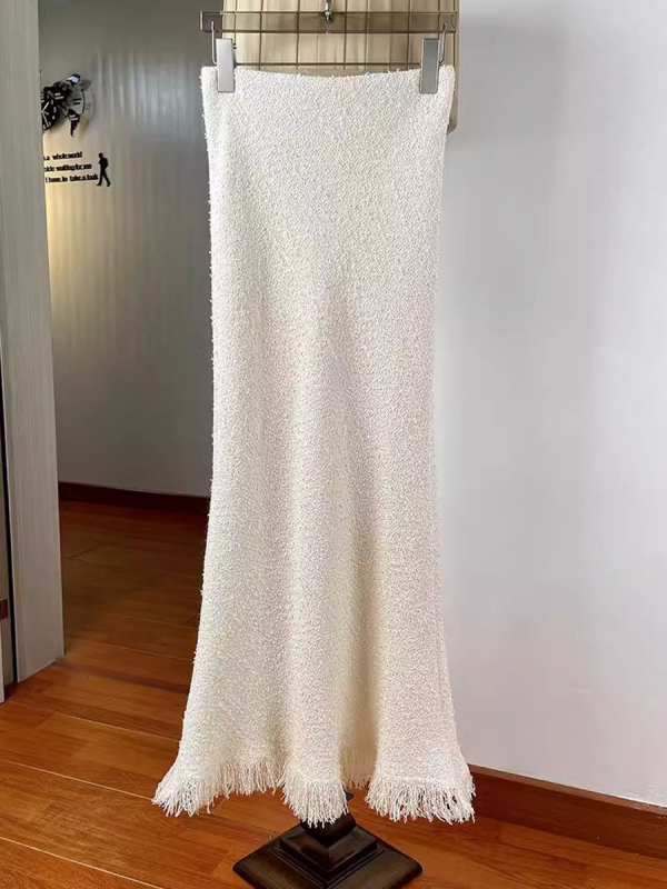 Suknja s ribljim repom i siluetom, resice, Chenille tkanina, Spandex mješavina, duga