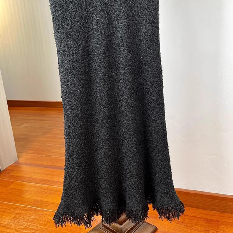 Suknja s ribljim repom i siluetom, resice, Chenille tkanina, Spandex mješavina, duga