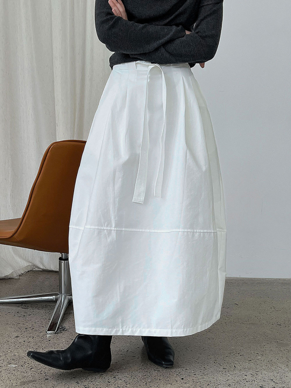 Lantern suknja srednje duljine, japansko-korejski ležerni stil, pamuk-nylon smjesa (50-70% pamuka, 30-50% najlona), tkanina s naborkama