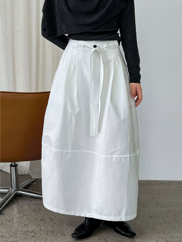 Lantern suknja srednje duljine, japansko-korejski ležerni stil, pamuk-nylon smjesa (50-70% pamuka, 30-50% najlona), tkanina s naborkama
