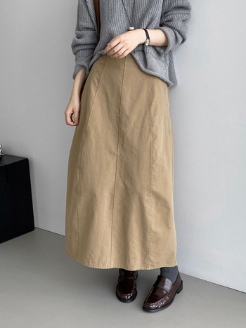 Fustă în stil coreean, siluetă balon cu formă de mugur, talie înaltă, lungime medie, amestec bumbac–tencel