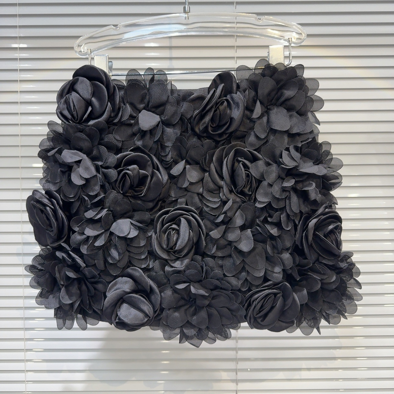 Fustă scurtă în linie A, cu model 3D floral, țesătură mercerizată Sade, poliester-elastan, vară 2024