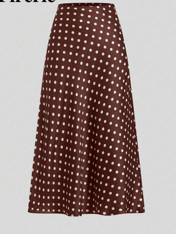 A-linijska midi suknja s točkasti printom, poliester, blago rastezljiva, elegantan stil, pogodna za putovanja, posao i svakodnevno nošenje