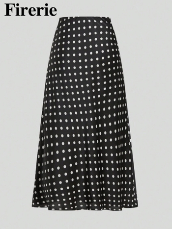A-linijska midi suknja s točkasti printom, poliester, blago rastezljiva, elegantan stil, pogodna za putovanja, posao i svakodnevno nošenje