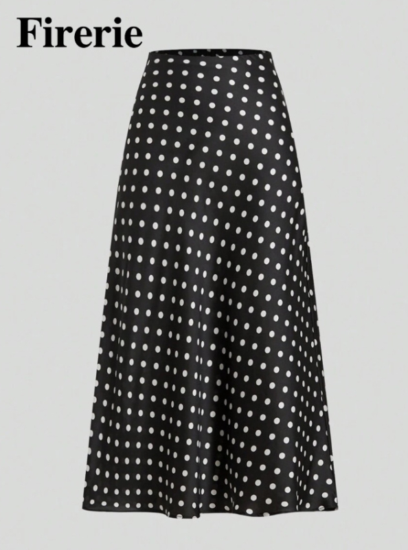 A-linijska midi suknja s točkasti printom, poliester, blago rastezljiva, elegantan stil, pogodna za putovanja, posao i svakodnevno nošenje