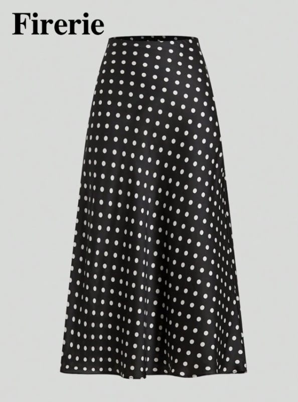 A-linijska midi suknja s točkasti printom, poliester, blago rastezljiva, elegantan stil, pogodna za putovanja, posao i svakodnevno nošenje