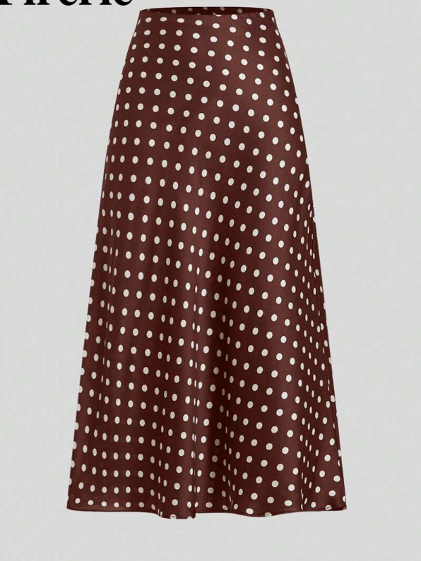 A-linijska midi suknja s točkasti printom, poliester, blago rastezljiva, elegantan stil, pogodna za putovanja, posao i svakodnevno nošenje