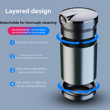 Καπνοαπορριμματοφόρος αυτοκινήτου με καπάκι και LED φως, κράμα αλουμινίου, μοντέλο CZ-YHG, 180 g, για εσωτερικό χώρο αυτοκινήτου