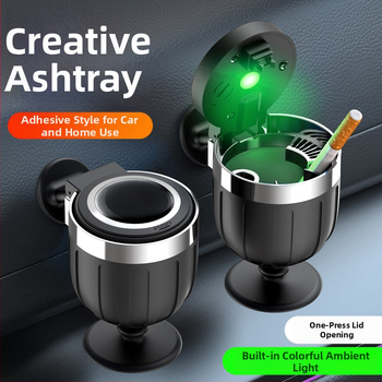 Τασάκι αυτοκινήτου για κονσόλα, Juteng, μοντέλο Wine Glass Ashtray, πλαστικό, κατάλληλο για αυτοκίνητο και σπίτι, αυτοκόλλητο με φωτισμό, λεία επιφάνεια