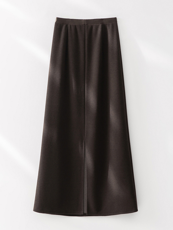 Ravna suknja od kašmira i svile dudovine, duga, zima 2025, elegantan gradski stil
