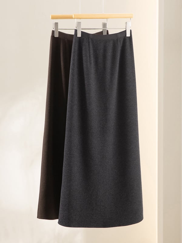 Ravna suknja od kašmira i svile dudovine, duga, zima 2025, elegantan gradski stil