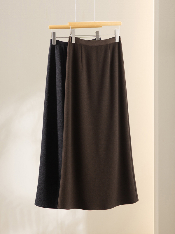 Ravna suknja od kašmira i svile dudovine, duga, zima 2025, elegantan gradski stil