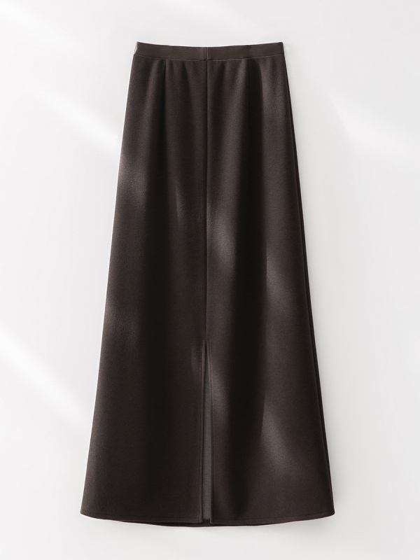 Ravna suknja od kašmira i svile dudovine, duga, zima 2025, elegantan gradski stil