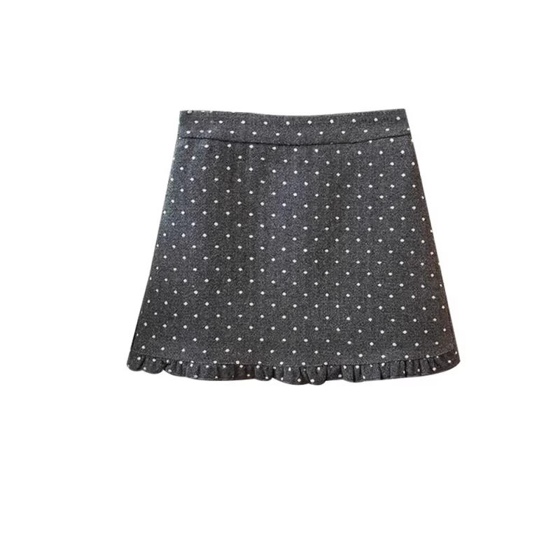 Suknja A-linije s točkicama, kratka, od poliestera, stil: elegantan gradski (Uzorak: točkice; Materijal: poliester; Kroj: A-linija; Duljina: kratka; Stil: elegantan gradski)